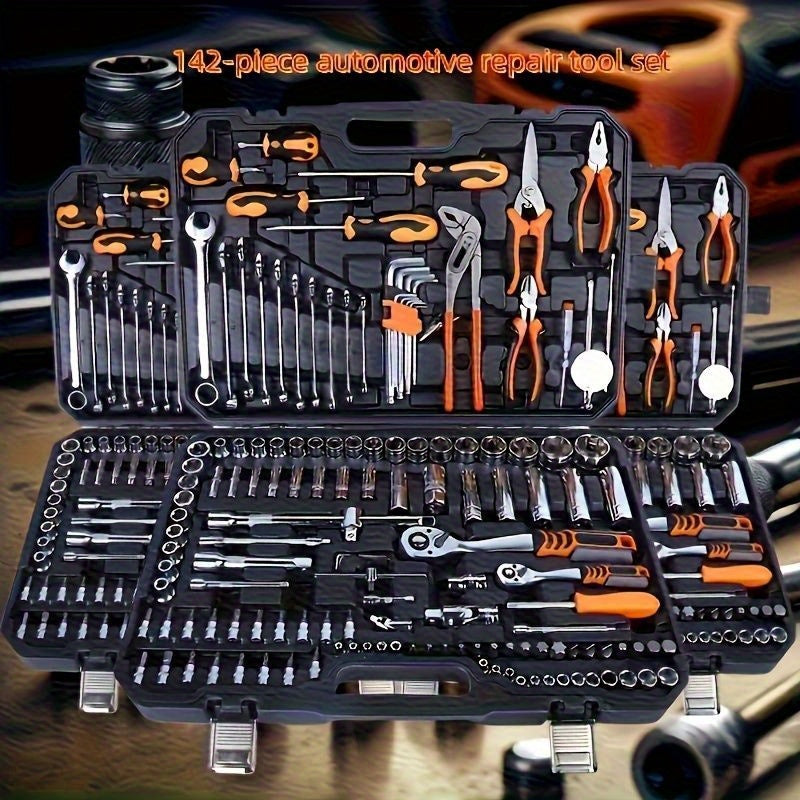 Kit de ferramentas multifuncional portátil para reparo de carros com 46 peças.