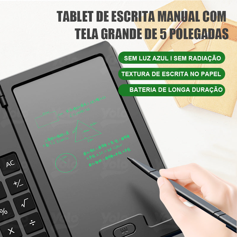 Mini calculadora de escritório com tela sensível ao toque e caneta stylus para caligrafia.