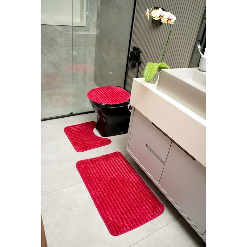 Tapetes de banho antiderrapantes de luxo para banheiro, conjunto de 3 peças, listrados.