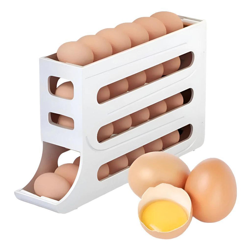Organizador de ovos de plástico com 4 níveis e rodinhas para geladeira – Capacidade para 20 a 30 ovos