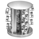 Porta-temperos giratório prateado com 12 potes.