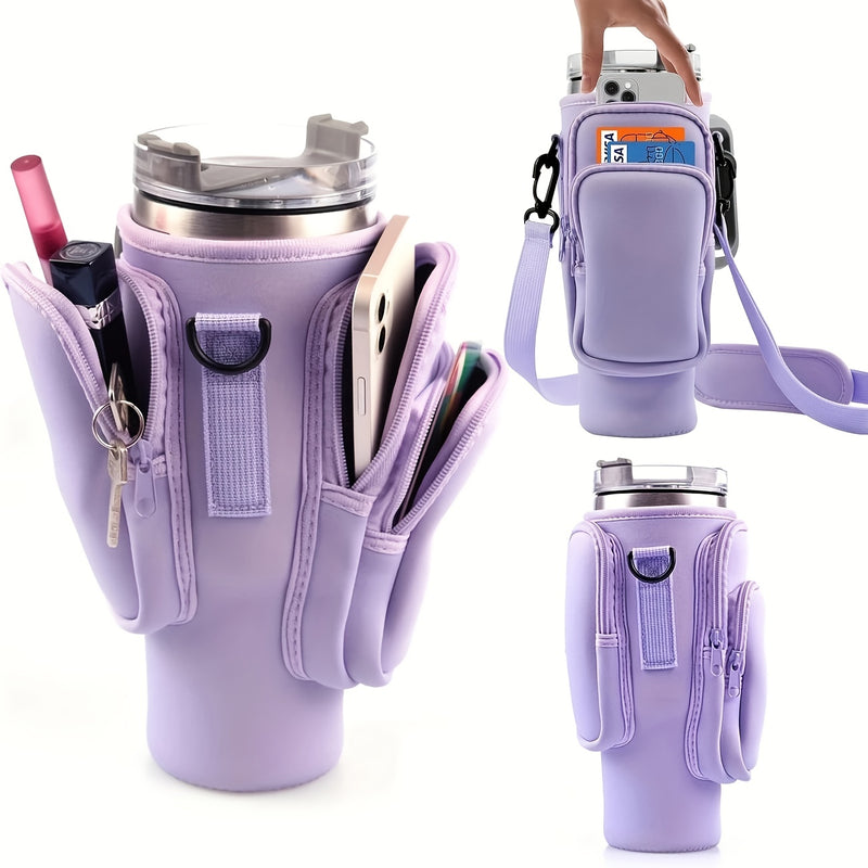 Conjunto de 1 garrafa de água de 1,2/887 ml com bolso para celular, design com 3 bolsos.