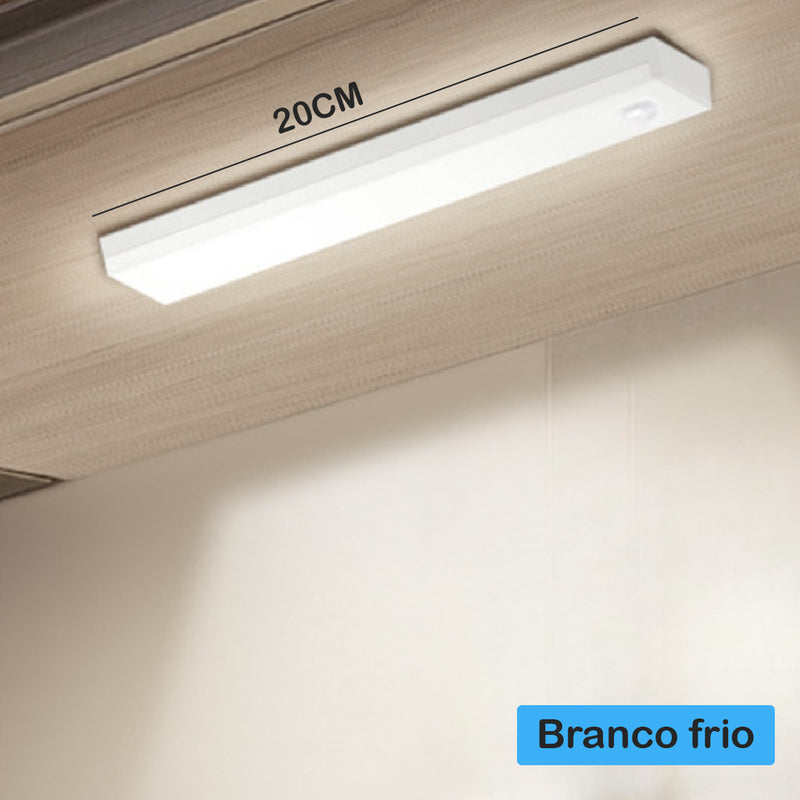 Kit com 2 Lâmpadas Inteligentes Ultra LED com Sensor de Movimento Sem Fio e Barra Fina Recarregável via USB de 10/20/30/50cm.