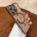 Capa de celular transparente de luxo com revestimento cromado e carregamento magnético sem fio para iPhone.