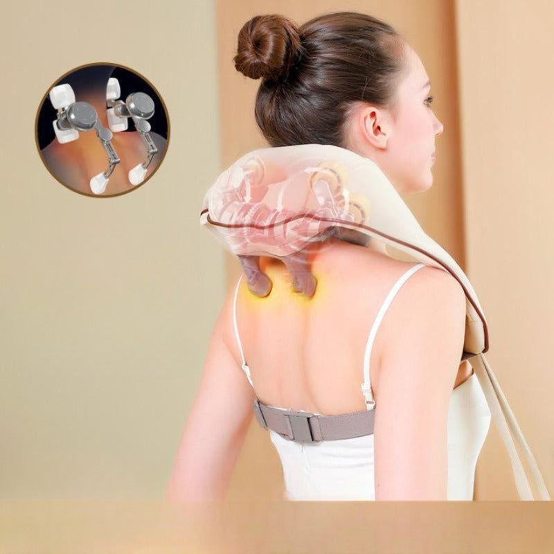 Massageador de pescoço inteligente com compressão sem fio, alívio da dor com compressa quente, multifuncional.