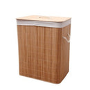 Cesto de roupa de bambu com tampa retangular para banheiro, bege.