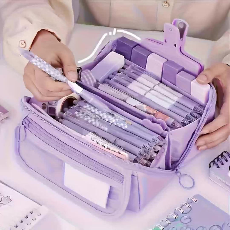 Novo estojo criativo de grande capacidade com organizador de mesa multifuncional e caixa de armazenamento, perfeito para estudo e trabalho.