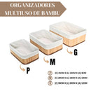 Cesto de roupa de bambu com tampa retangular para banheiro, bege.