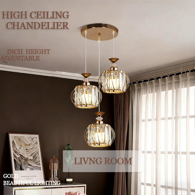 Lustre de cristal 3 cores em 1 lustre nórdico de metal e cristal.