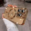 Capa de celular transparente de luxo com revestimento cromado e carregamento magnético sem fio para iPhone.