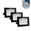 Kit com 3 Refletores LED de 100W, Holofote Bivolt, À Prova D'Água e Resistente ao Frio