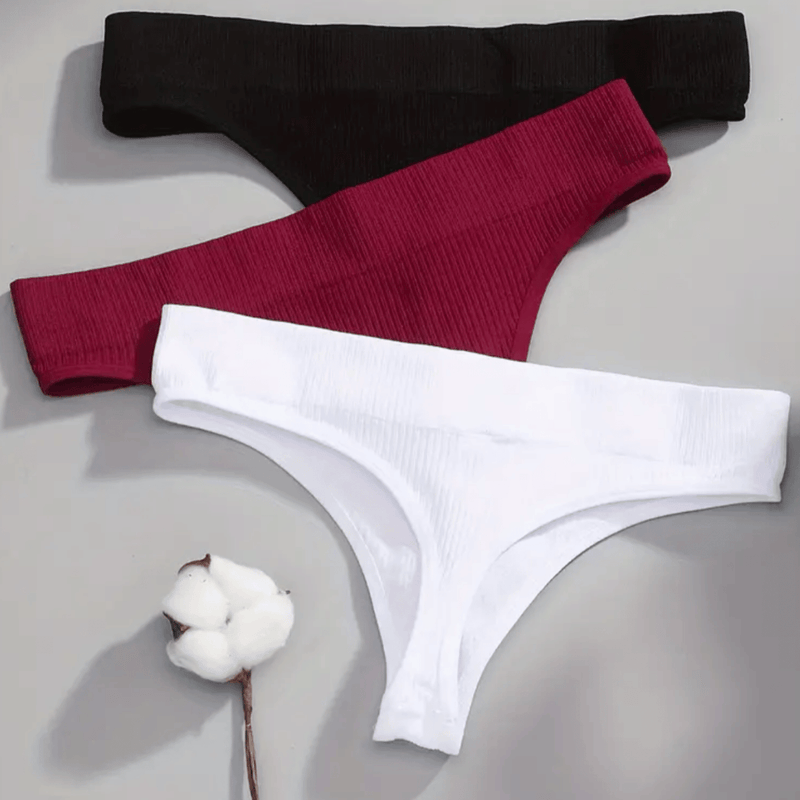 Conjunto de 12 peças de lingerie feminina, estilo canelada riscadinha, sem costura, cintura baixa e confortável.