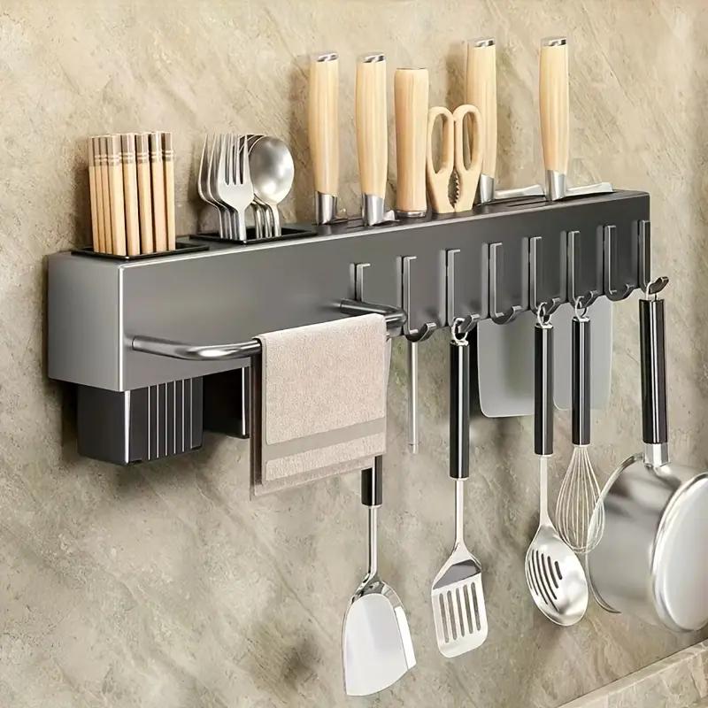 Organizador de cozinha sem furos, porta-utensílios e talheres com espaço para facas e pauzinhos.