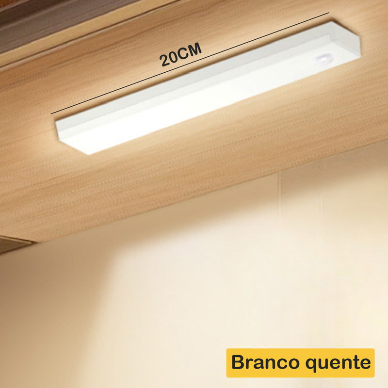 Kit com 2 Lâmpadas Inteligentes Ultra LED com Sensor de Movimento Sem Fio e Barra Fina Recarregável via USB de 10/20/30/50cm.