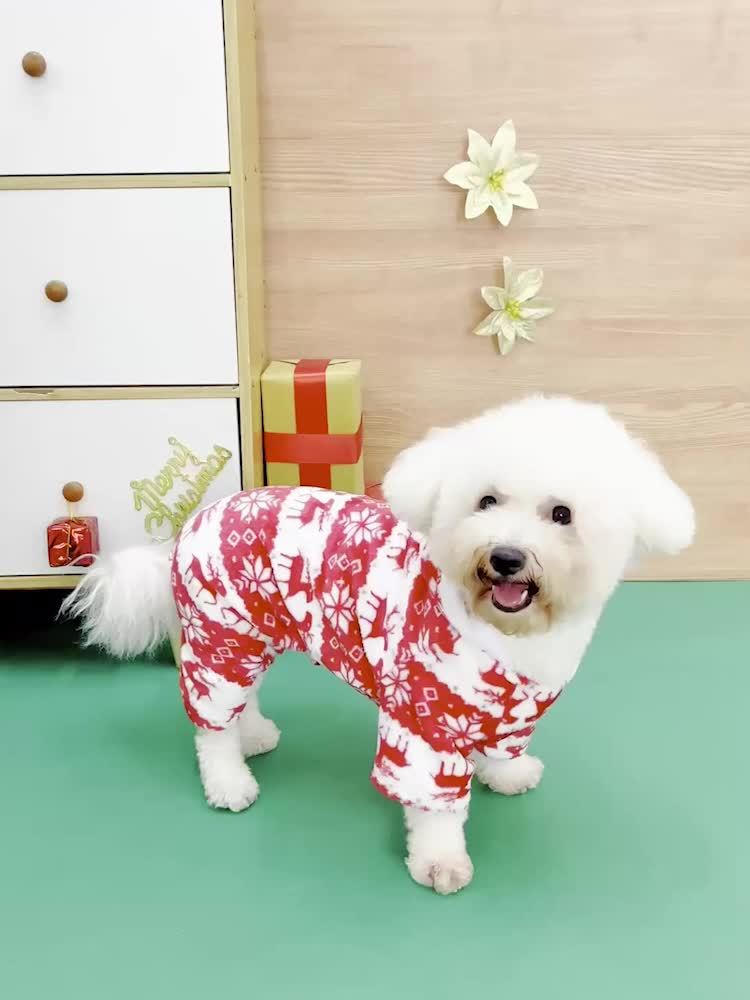 Pijama de Natal para animais de estimação com capuz e estampa de rena.
