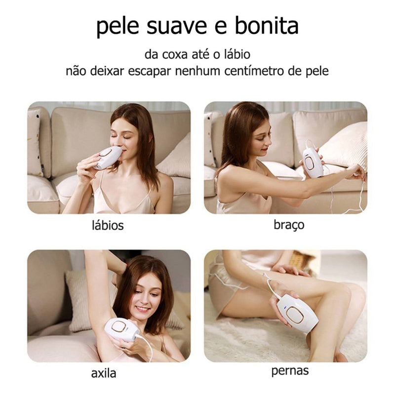 Aparelho de depilação IPL para remoção permanente de pelos, depilação indolor para o rosto e corpo feminino.