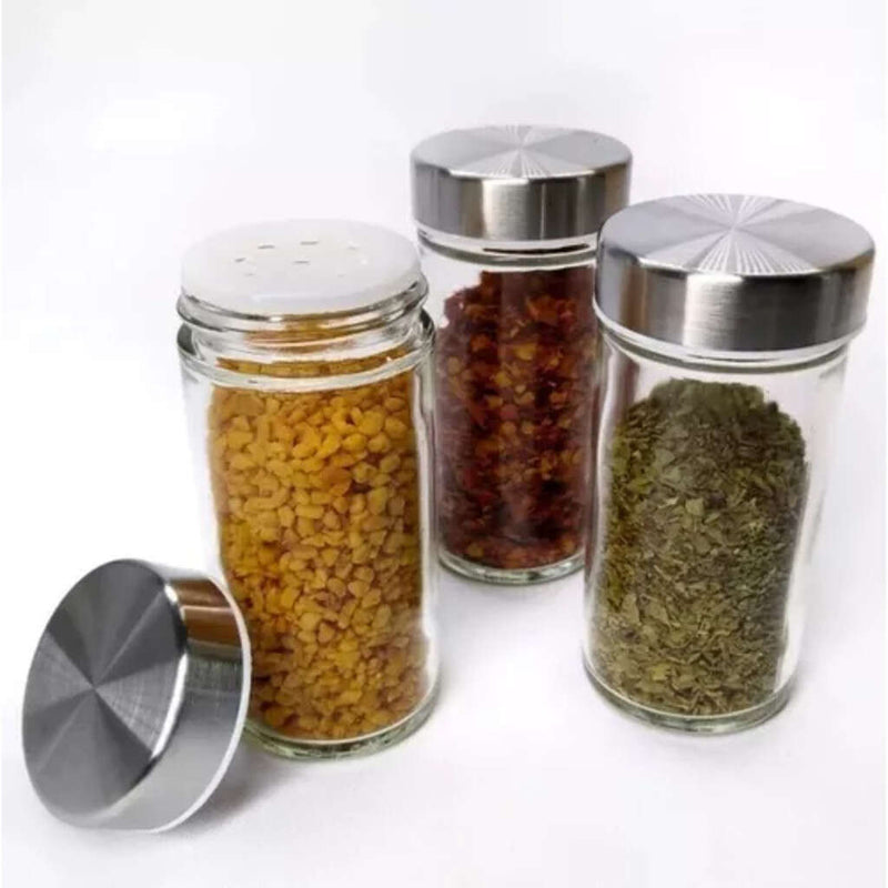 Porta-temperos giratório prateado com 12 potes.