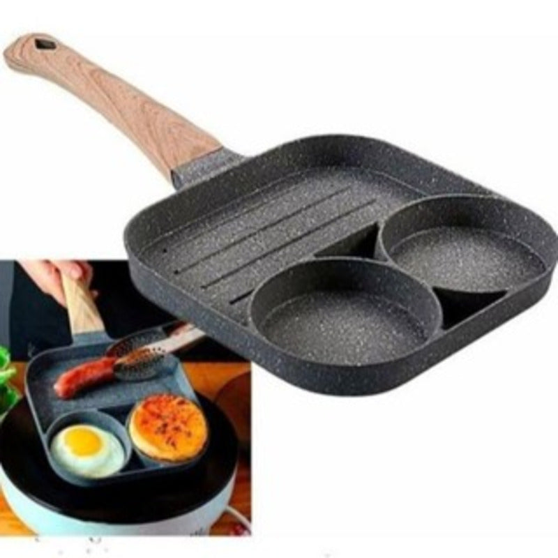 Frigideira antiaderente 3 em 1 com divisórias.