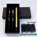 Conjunto de 3 canetas-tinteiro de luxo em metal com 10 tintas pretas.