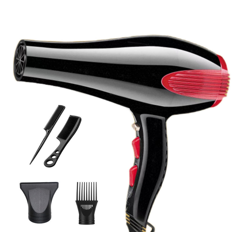 Secador de cabelo profissional 127V 220V 6000W com 2 pentes e 2 bicos, silencioso, íons negativos, proteção contra superaquecimento, alta potência.