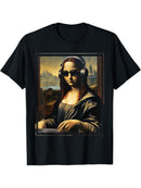 Camiseta masculina com estampa divertida da Mona Lisa.