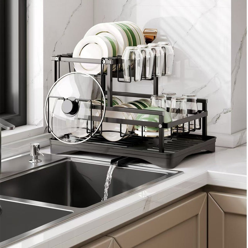 Escorredor de Pratos Organizador em Aço Carbono Preto.