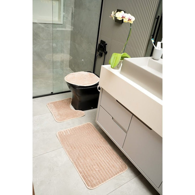 Tapetes de banho antiderrapantes de luxo para banheiro, conjunto de 3 peças, listrados.