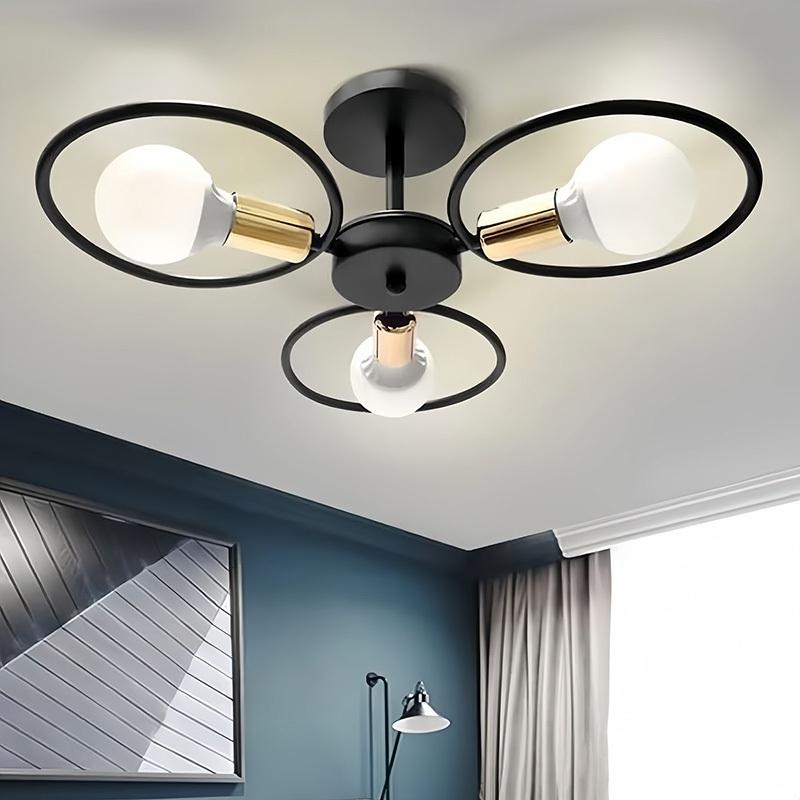 Luminária de teto nórdica em ferro, 1 peça, iluminação criativa e personalizada na cor preta.