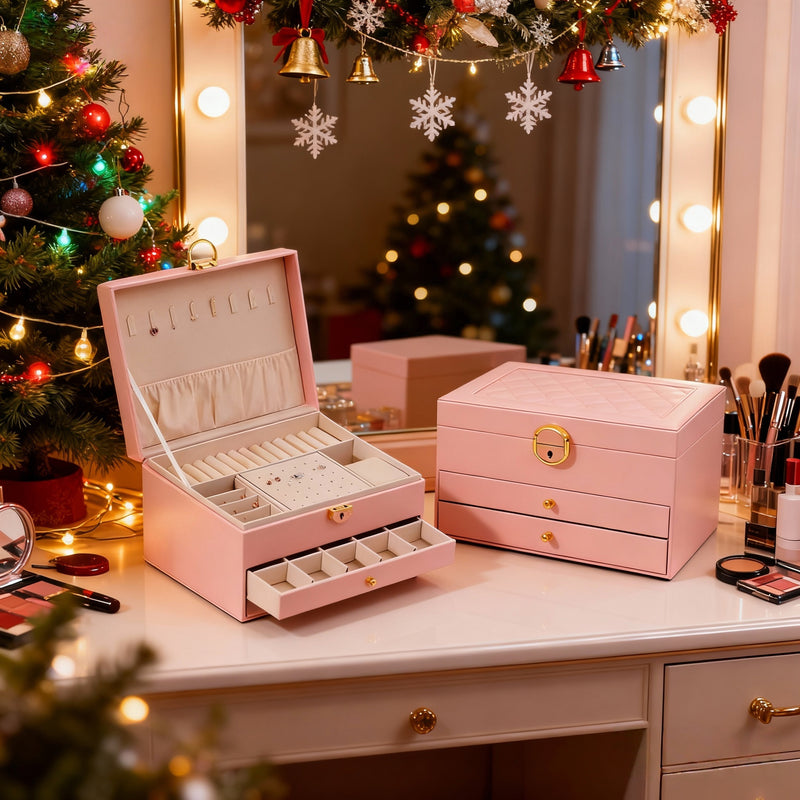 Caixa de joias de três níveis à prova de poeira com trava.