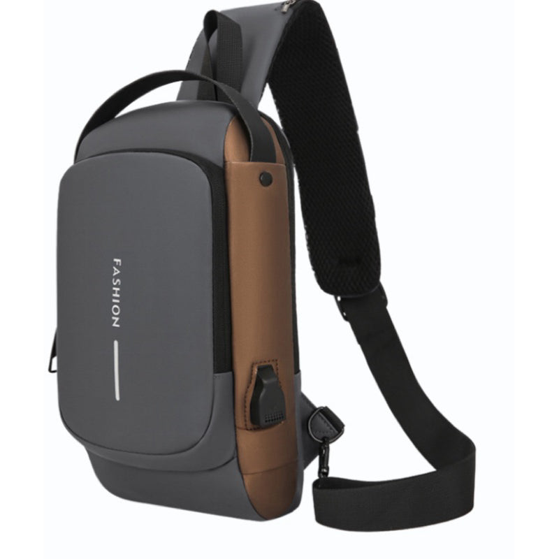 Pochete Transversal COR: CINZA, Antifurto com Fecho Impermeável Tecido Macio Unissex Casual.