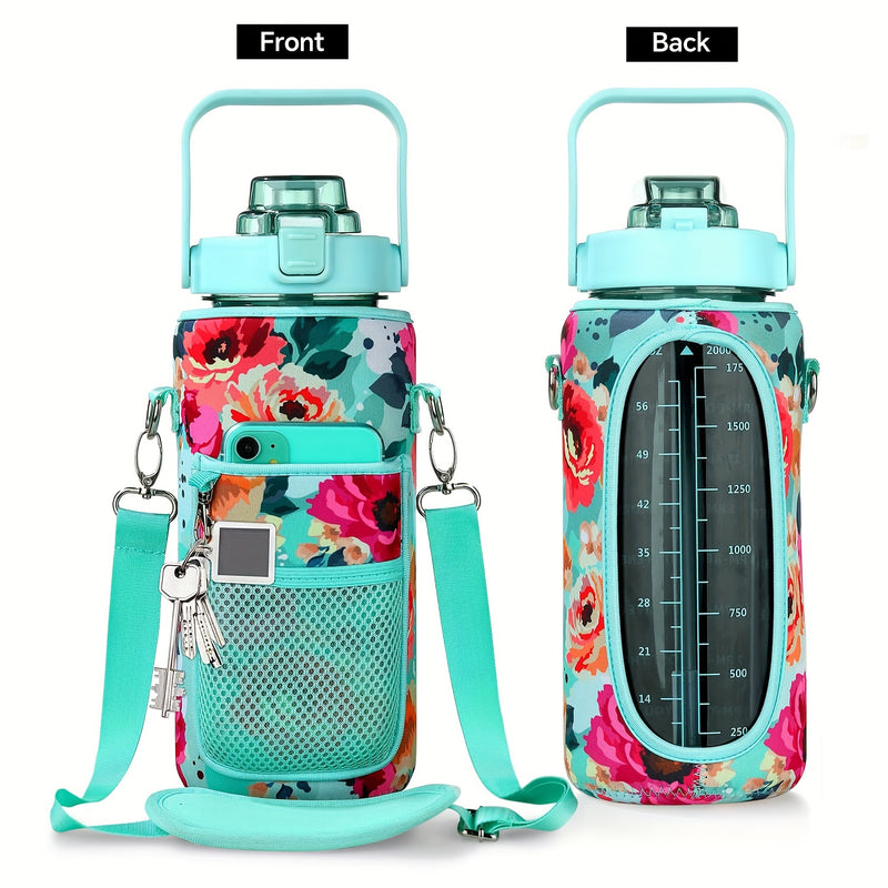 Garrafa de água à prova de vazamentos com canudo e tampa para beber direto, reutilizável, isolada, com capa de armazenamento e alça.