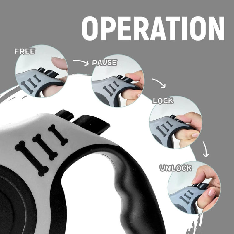 Guia retrátil para coleira, 3 metros, para animais de estimação, cães e gatos, com trava, até 11,33 kg.