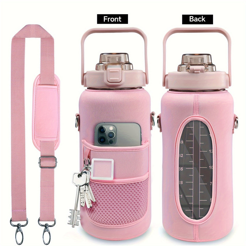 Garrafa de água à prova de vazamentos com canudo e tampa para beber direto, reutilizável, isolada, com capa de armazenamento e alça.