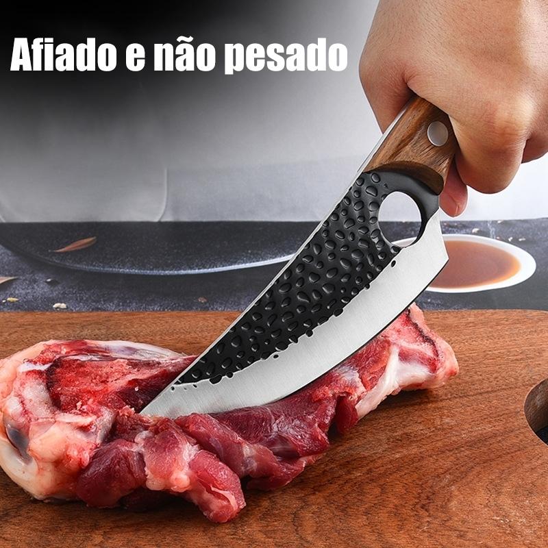 Faca de churrasco personalizada, feita à mão, em aço inoxidável afiado com bainha de couro genuíno.