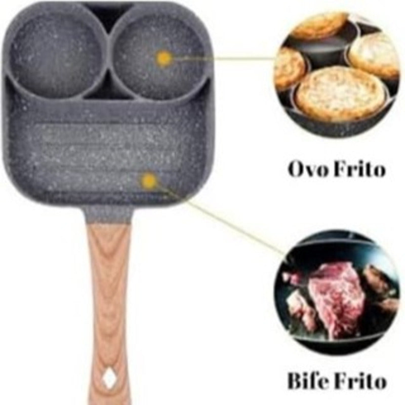 Frigideira antiaderente 3 em 1 com divisórias.