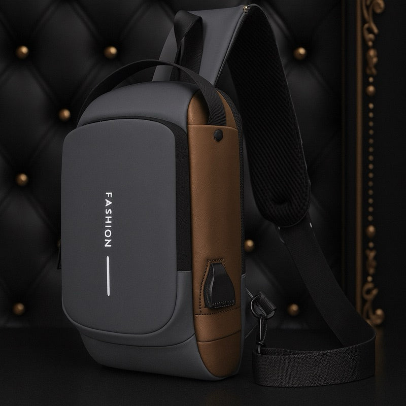 Pochete Transversal COR: CINZA, Antifurto com Fecho Impermeável Tecido Macio Unissex Casual.