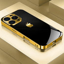 Capa de luxo com borda dourada e estampa criativa da Apple.