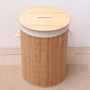 Cesto de roupa de bambu com tampa retangular para banheiro, bege.