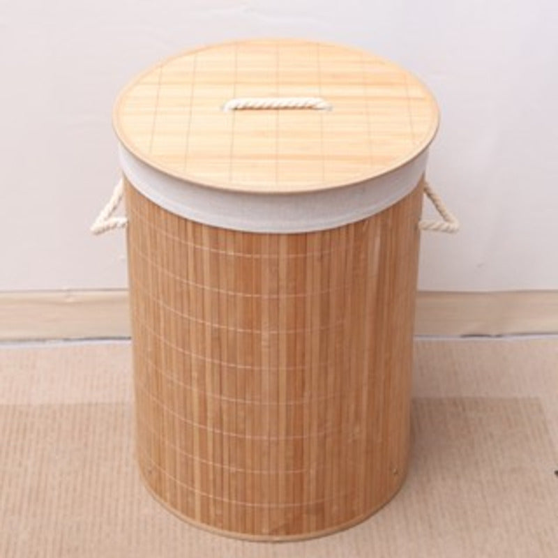 Cesto de roupa de bambu com tampa retangular para banheiro, bege.