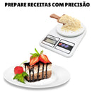 Balança de cozinha digital com capacidade para até 10 kg.