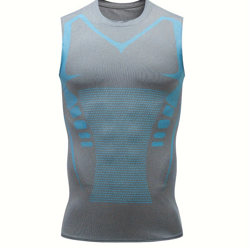 Camiseta regata esportiva masculina de compressão, ideal para basquete, treino e atividades físicas. Possui tecido elástico, ombros largos.