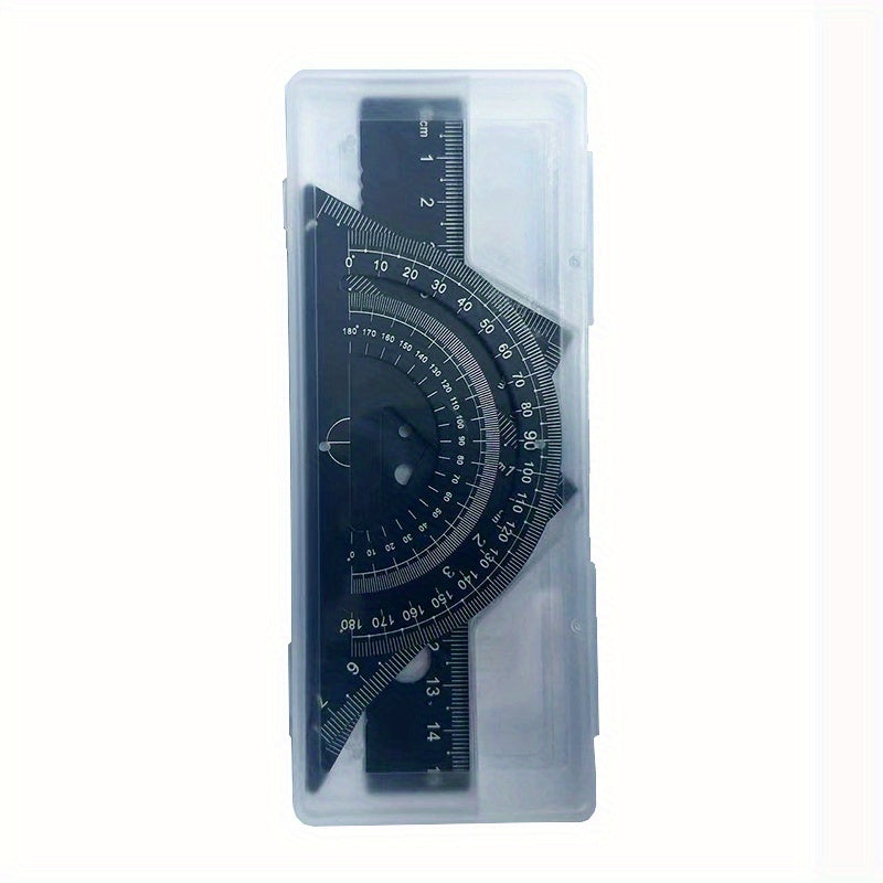 Conjunto de desenho técnico em metal com 4 peças, caixa de armazenamento, conjunto de réguas de medição para estudantes.