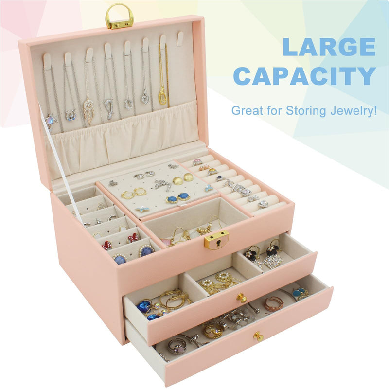 Caixa de joias de três níveis à prova de poeira com trava.