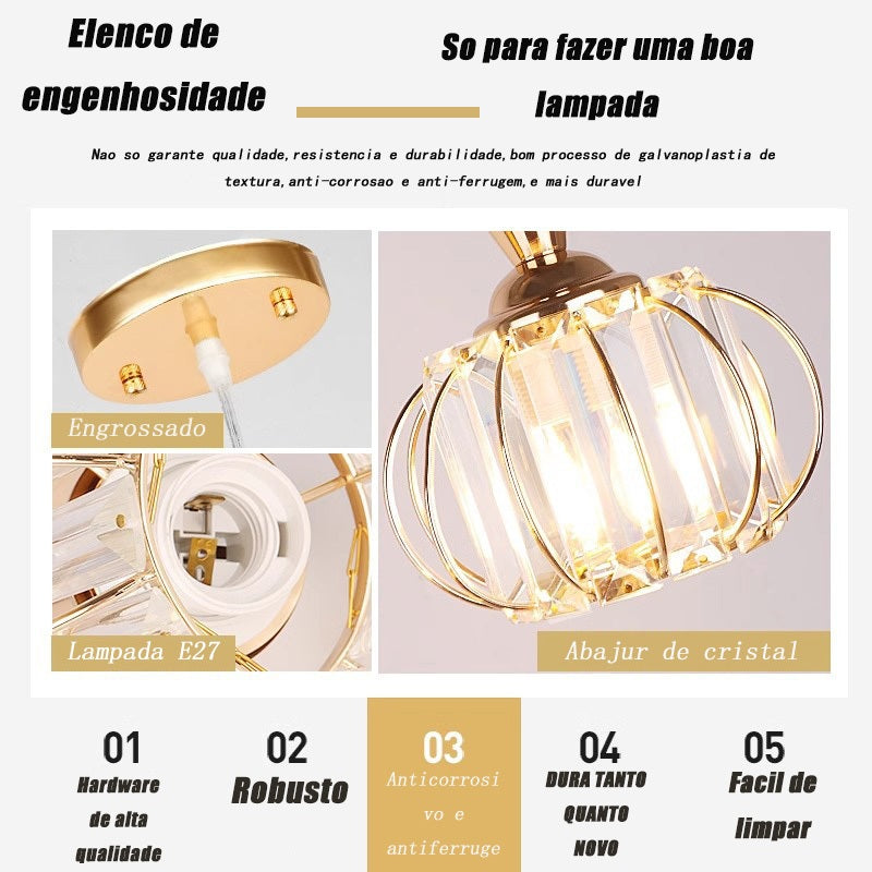 Lustre de cristal 3 cores em 1 lustre nórdico de metal e cristal.