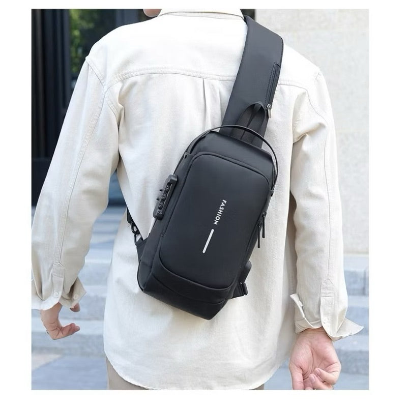 Pochete Transversal COR: CINZA, Antifurto com Fecho Impermeável Tecido Macio Unissex Casual.