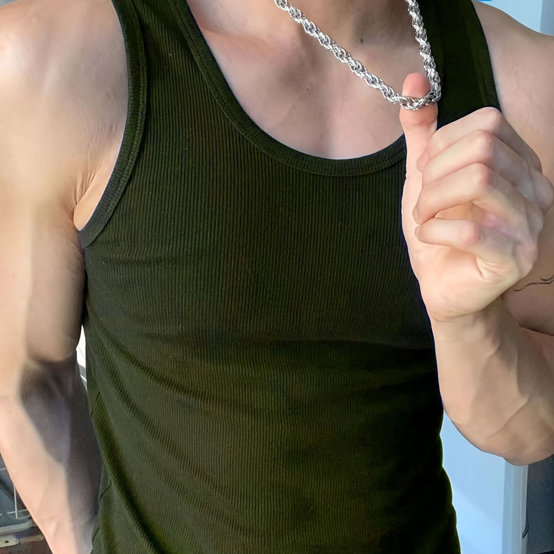 Camiseta regata masculina lisa, de secagem rápida, respirável, com gola redonda e sem mangas.