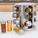 Porta-temperos giratório prateado com 12 potes.