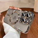 Capa de celular transparente de luxo com revestimento cromado e carregamento magnético sem fio para iPhone.