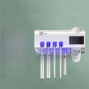 Suporte para escova de dentes elétrica com armazenamento integrado, sensor inteligente, esterilização, ventilação e drenagem eficiente.