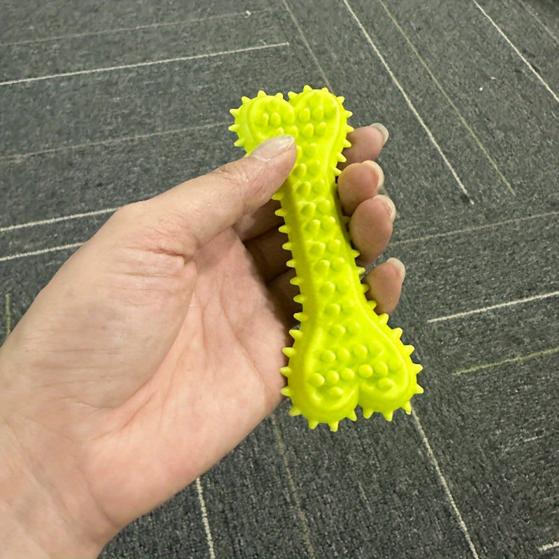 Brinquedo para cães em formato de osso com estampa de bolinhas - Cabo de borracha resistente para escovação.